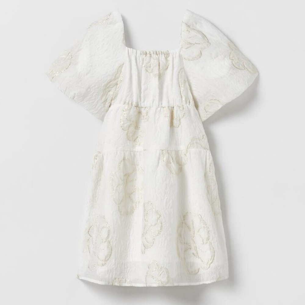 Zara Ivory Floral Puff Sleeve Dress